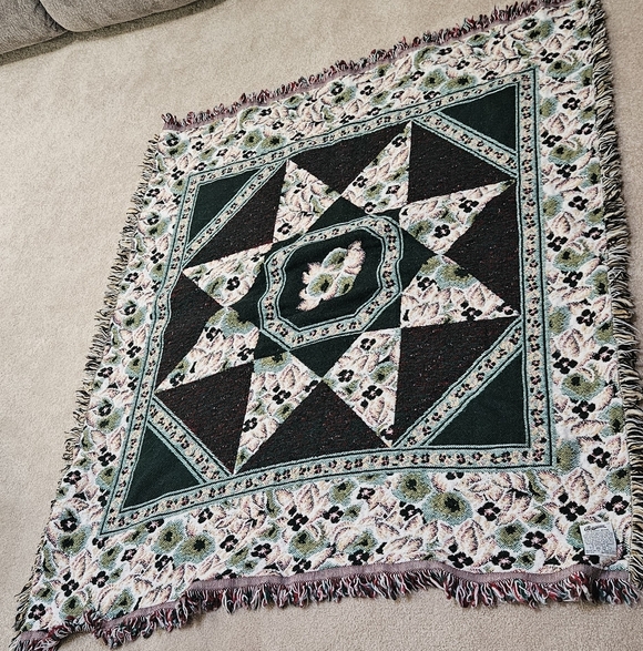 Vintage Floral & Apple Tapestry Fringe Blanket By Beacon Blanket Company - Picture 3 of 7